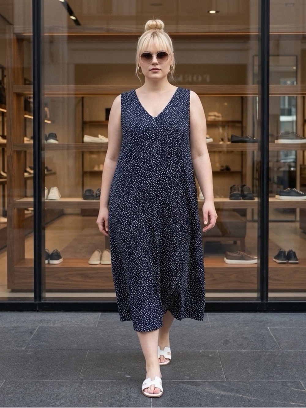 NWT J.Jill Wearever Navy Polka Dot Sleeveless Maxi Dress 3X